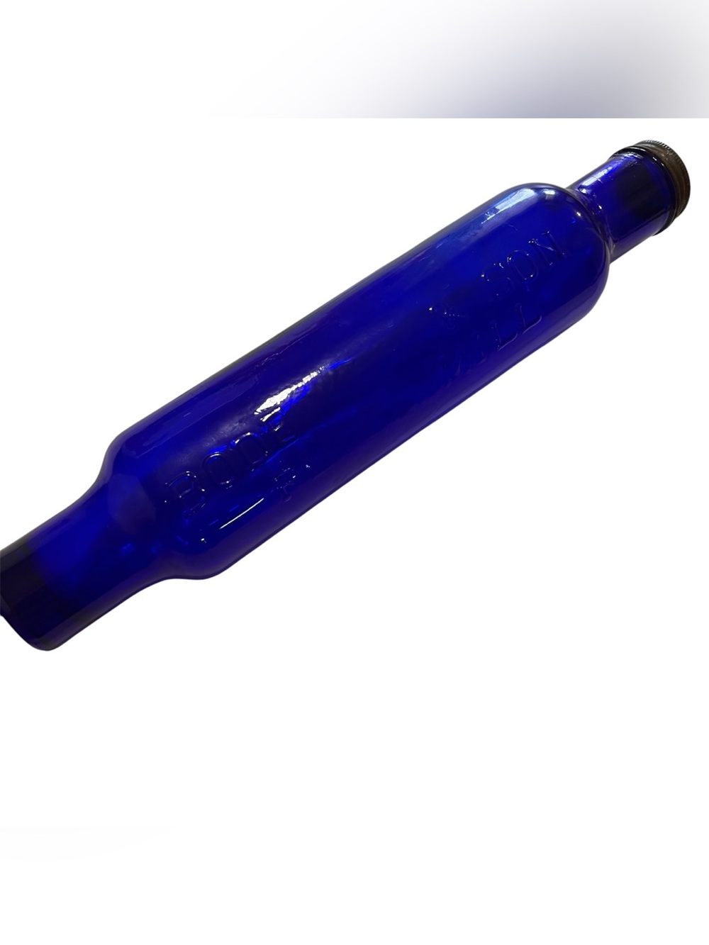 Vintage Hollow Cobalt Blue Glass Rolling Pin with screw top
